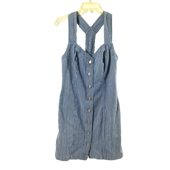 Paris Sport Club Overall Dress Junior 7 Blue White Stripe Denim Button Up Jumper - Picture 1 of 9